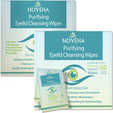 NOVEHA eyelid wipes pack closeup showing convenient cleansing for sensitive eyes