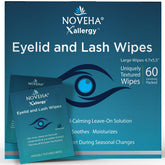 NOVEHA eyelid wipes pack front displaying 60-count for on-the-go allergy relief