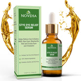 NOVEHA Stye Relief Serum bottle closeup for gentle eyelid care.