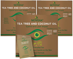 NOVEHA Tea Tree Coconut Eyelid Wipes pack for daily ocular hygiene