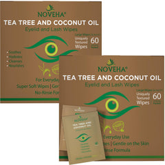 NOVEHA tea tree coconut eyelid wipes package offers convenient daily cleansing for eyes and face.