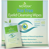NOVEHA tea tree eyelid wipes bottle closeup showing gentle cleansing.