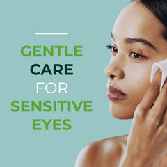 NOVEHA tea-tree oil eyelid wipes closeup ingredients highlighting hyaluronic acid and botanicals