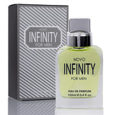 NovoGlow Novo Infinity for Men bottle front view, long-lasting freshness