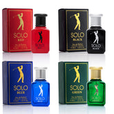 NovoGlow Solo Red bottle highlights woody citrus scent for confident daytime wear