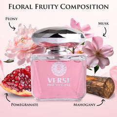 NovoGlow Verse Pink Crystal bottle side highlights sleek silhouette for travel-ready fragrance.
