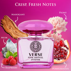 NovoGlow Verse Pink Crystal Intense heart notes showcase romantic floral depth.