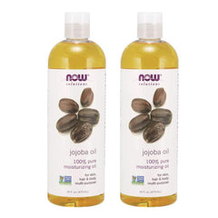 NOW Foods Jojoba Oil bottle highlights 16oz size for daily moisture.