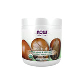 NOW Foods Shea Butter jar front shows rich, moisturizing texture for dry skin.