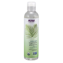 NOW Foods Glicerina Vegetal Orgánica en frasco de 8 onzas, hidratante suave para la piel.