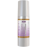 NOW Foods Solutions Hyaluronic Acid Serum bottle close-up highlighting hydrating, skin-smoothing benefits.