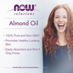 NOW Foods Sweet Almond Oil pour highlights fast absorption for smooth skin.