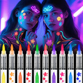 nsxsu glow face paint markers in a 10-color palette for UV glow shimmer.