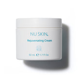 Nu Skin Rejuvenating Cream bottle shows moisture-binding technology for dry skin support.