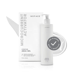 NuFACE Aqua Gel Activator bottle pour for convenient ready-to-use hydration and conductivity.