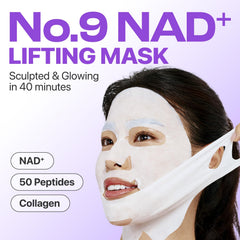 Numbuzin No.9 NAD+ BIO two-piece mask closeup showing contoured, skin-hugging fit