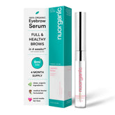 NuOrganic Cosmetics Cosmic Brow serum bottle closeup for fuller, defined brows.