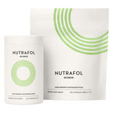 Nutrafol front packaging bottle and pouch showing sustainable refill benefit