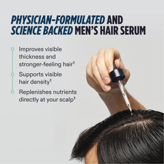 Nutrafol serum texture on fingertip highlighting lightweight, fast-absorbing formulation benefit