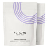 Nutrafol front packaging showing postpartum supplement benefits and dosage