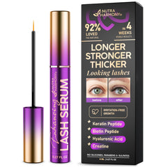 NutraHarmony lash-serum-bottle highlights vegan, non-irritating daily lash care.