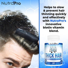 NutraPro Thick Hair Growth packaging highlighting premium ingredients.