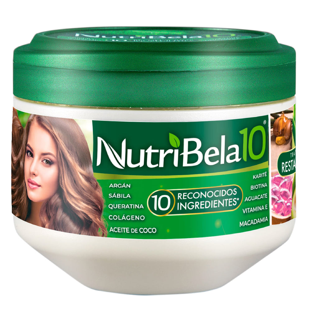 NUTRIBELA10 hair mask packaging shows premium deep-conditioning care for dry, damaged hair.