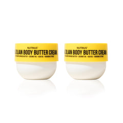 Nutrius Brazilian Body Butter 2-Pack packaging shows rich Cupuacu infusion for deep hydration.