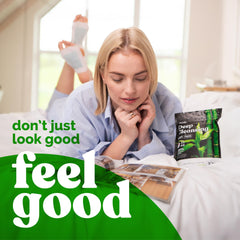 Nuubu foot pads on feet at night for easy overnight relaxation