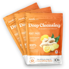 Nuubu ginger deep cleansing foot pads 30pc pack close-up for at-home self-care.