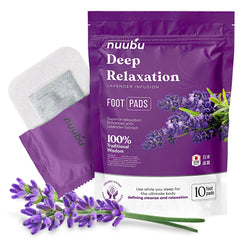 Nuubu original foot pads on feet demonstrating easy-to-use overnight care routine