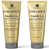 Nuva Botanicals champú coco-vanilla, botella iluminada, hidratación inicial para el cabello.