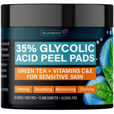 NUVADERMIS glycolic peel pads packaging shows gentle exfoliation for radiant skin