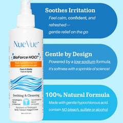 NueVue BioForce HOCl piercing aftercare support with gentle cleansing.