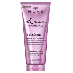 NUXE Hair Prodigieux High Shine Conditioner bottle closeup highlights nourishing detangling for silky hair