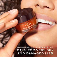 NUXE Rêve de Miel lip balm texture melt photo emphasizes soothing, fast-absorbing hydration