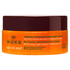 Nuxe Reve de Miel scrub packaging shows luxury exfoliator for dry skin.