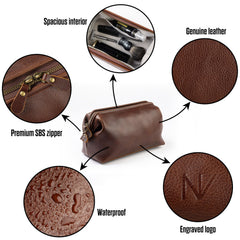 NV Holders premium leather toiletry bag front view brown showcases timeless travel style