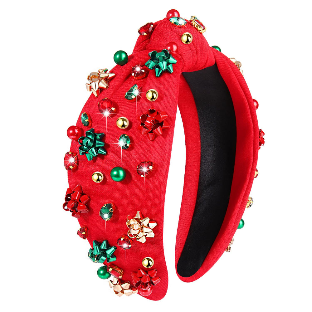 NVENF jeweled plaid headband with crystals and pearls for festive holiday looks