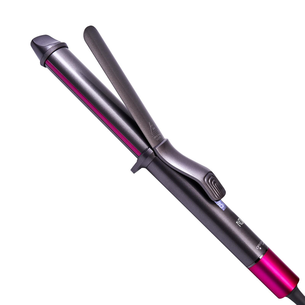 Nycoba curling iron front view in red for quick styling and shine