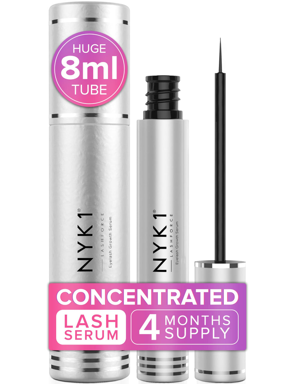 NYK1 LashForce bottle closeup highlights serum for natural lash growth