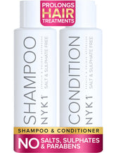 NYK1 salt-sulfate-free shampoo bottle; gentle cleansing supports color-treated hair longevity