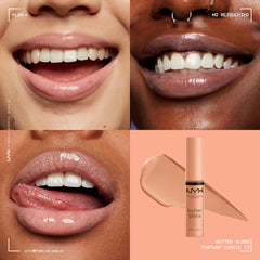 NYX Butter Gloss Fortune Cookie applicator close-up showing smooth non-sticky texture