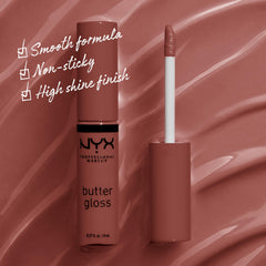 NYX Butter Gloss Praline applicator demonstrates precise, mess-free lip application.