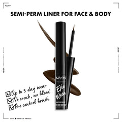NYX Epic Wear Liquid Liner Brown applied on eyelids for bold, smudge-resistant definition.