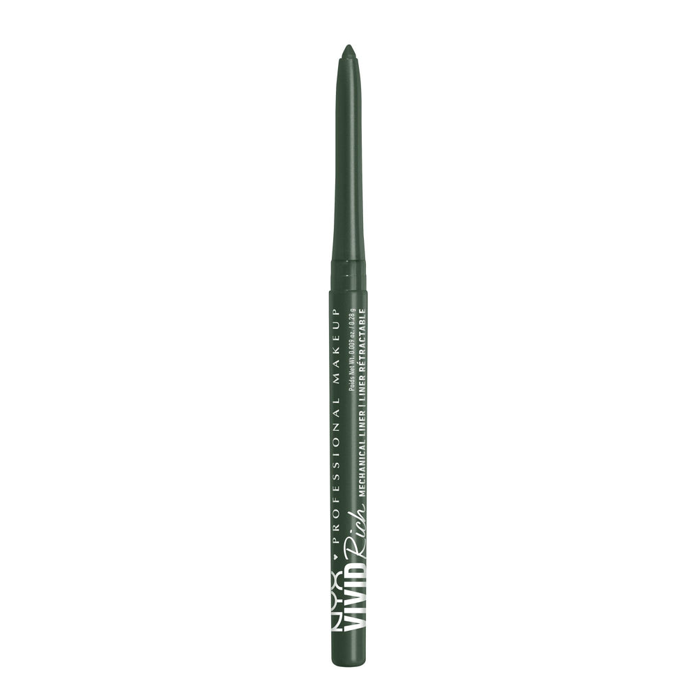 NYX Professional Makeup Mechanical Eye Pencil Emerald Empire swatch shows a rich emerald matte liner for bold looks.