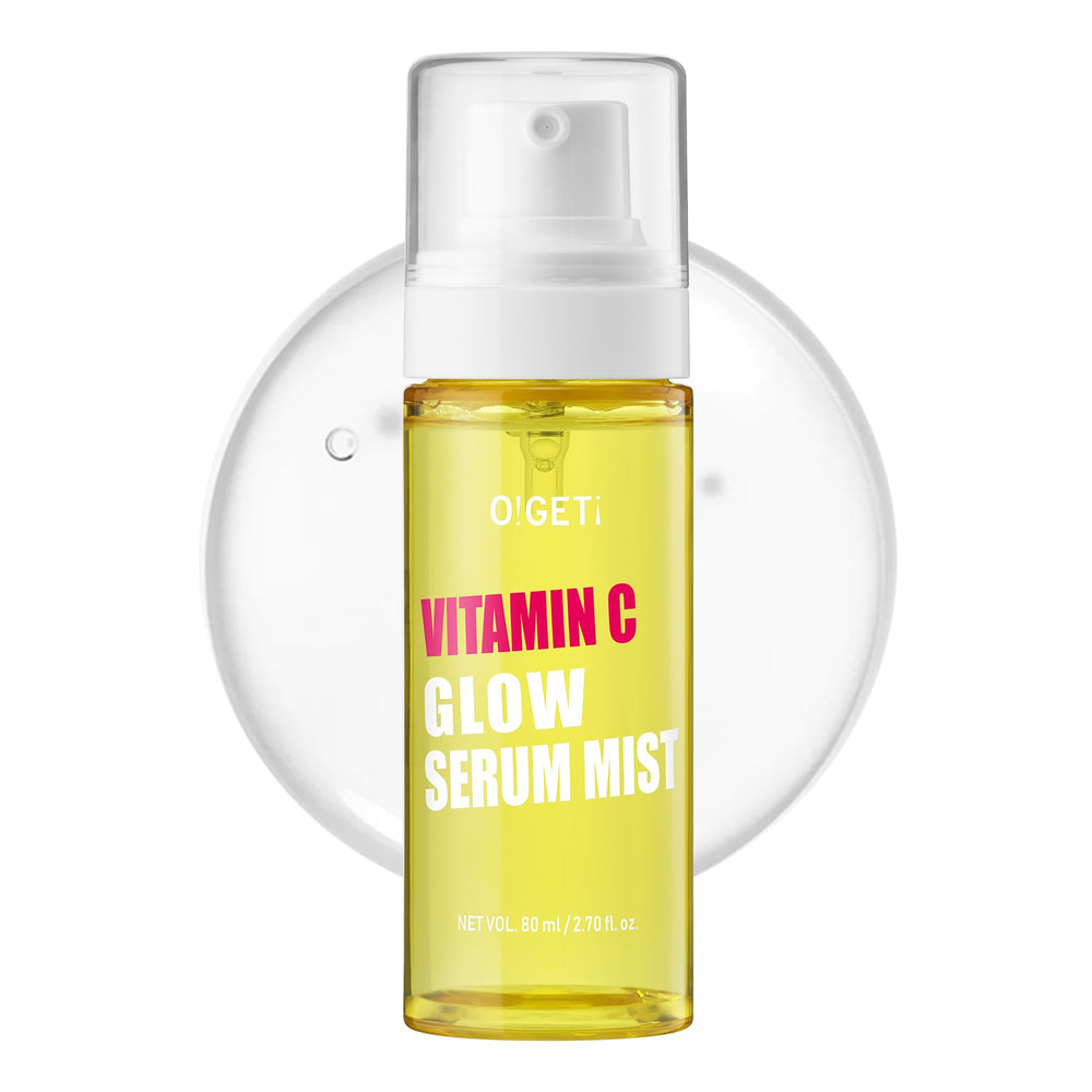 O!GETi Vitamin C Glow Serum Mist bottle delivers a refreshing, hydrated glow.