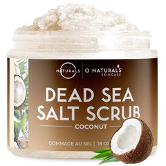 O Naturals Exfoliating Scrub Dead Sea Salt jar for deep cleansing and radiant skin.