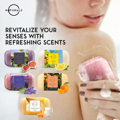 O NATURALS lavender bar close-up showing lavender flowers for gentle exfoliation.