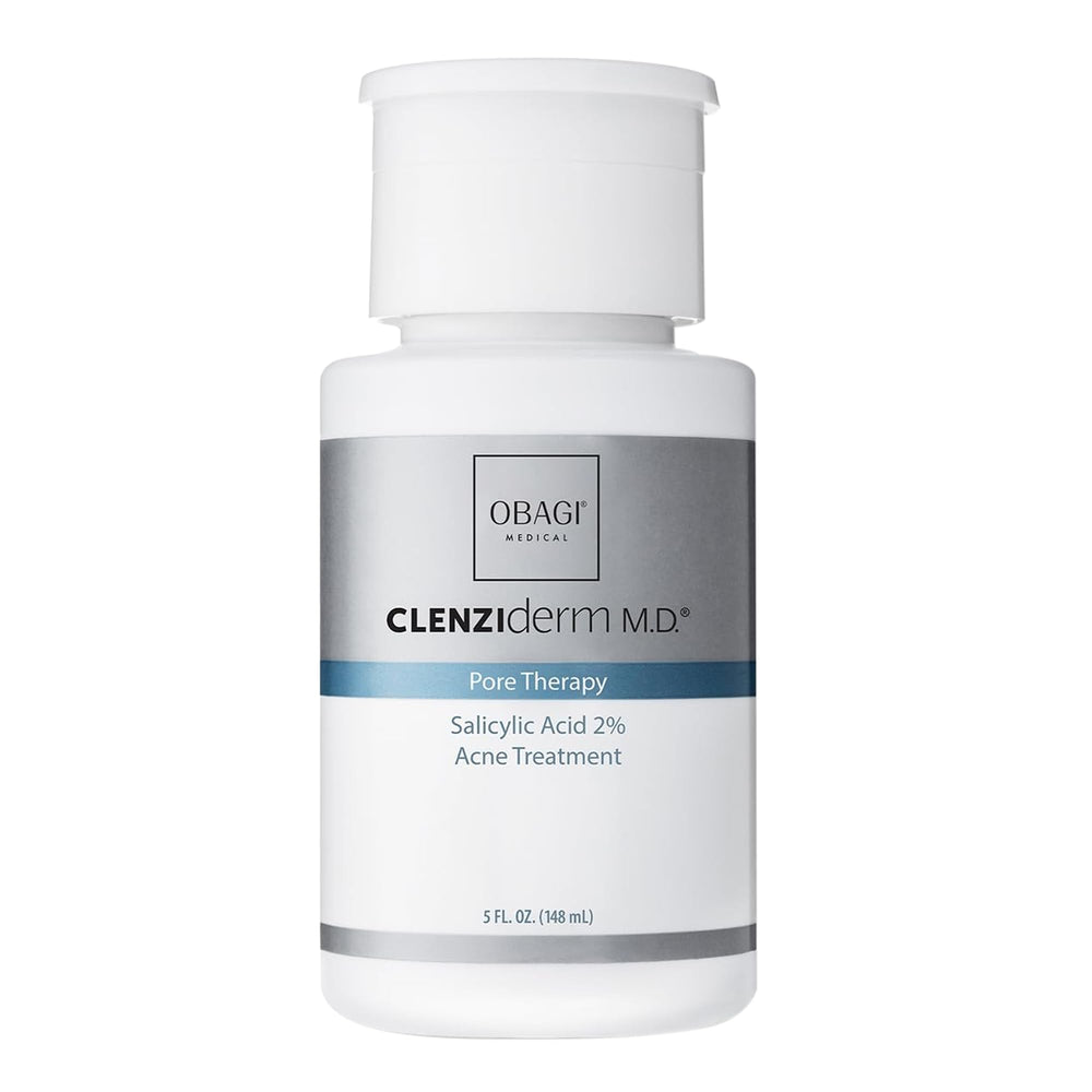 Obagi CLENZIderm M.D. Pore Therapy bottle front showing 2% salicylic acid for clear pores.